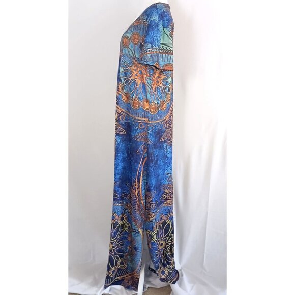 Just Fashion NOW Blue Mandala Maxi Dress L Double Split Boho Festival Vibe - Picture 6 of 7